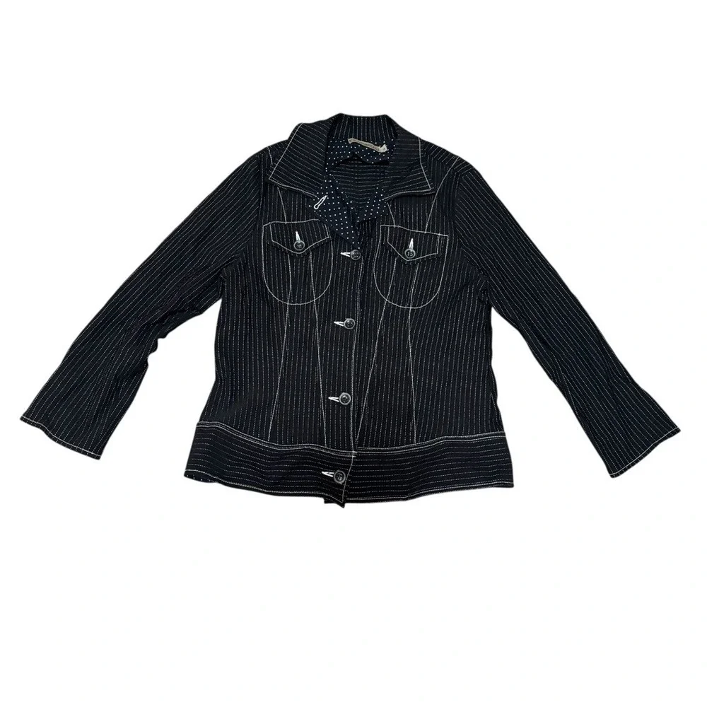 Y2K 90s Black‎ Button Up White Stitching Railroad Utility Stripes Western Grunge - Picture 6 of 11